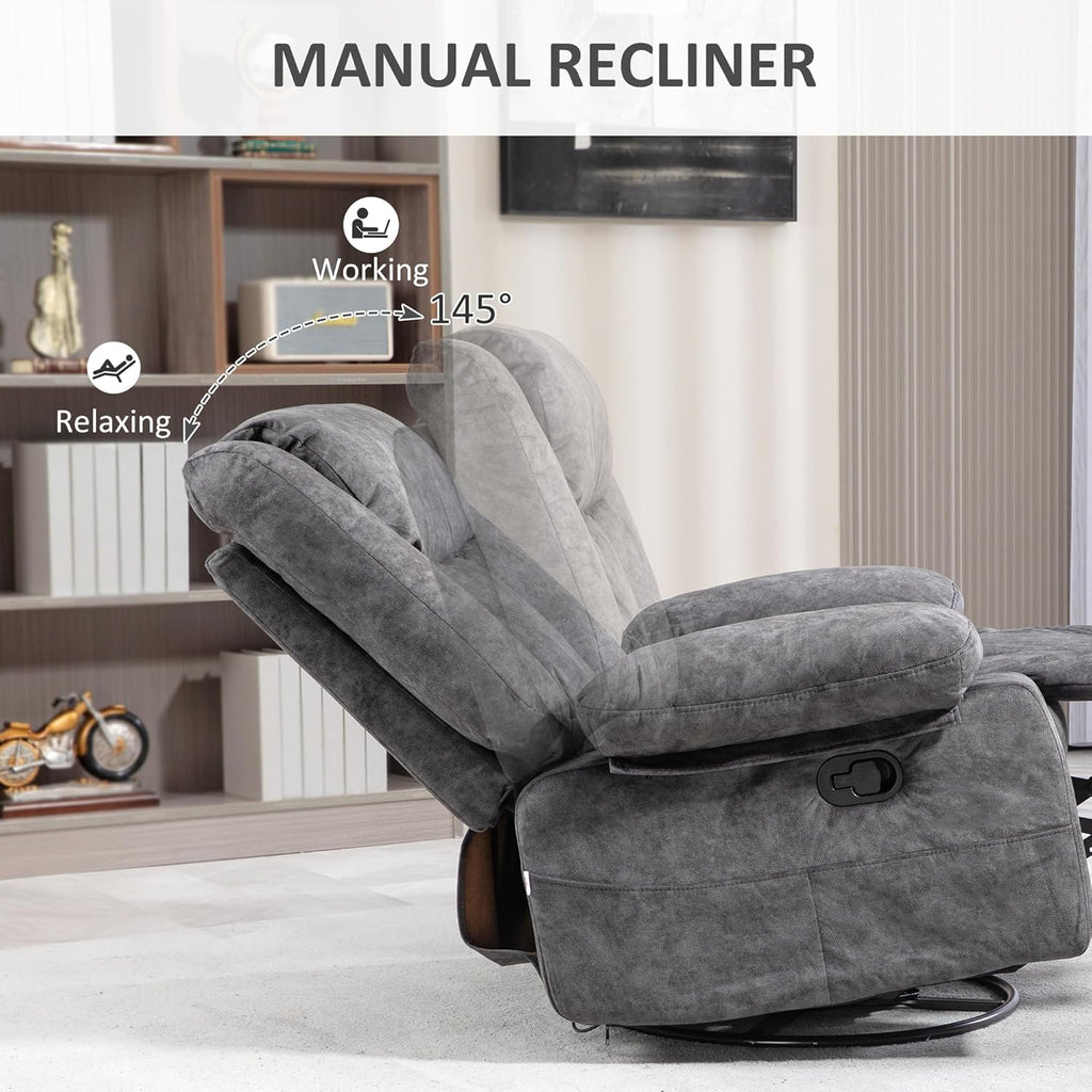 Gray Swivel Rocker Recliner Chair with Side Pockets and Metal Base Z2758