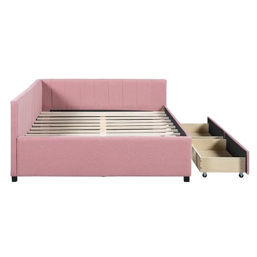 Twin Linen Fabric Upholstered Daybed with Trundle D195