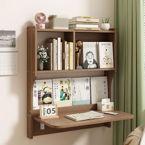 Brown Wall Mounted Drop-Leaf Table with Storage Shelves H29187