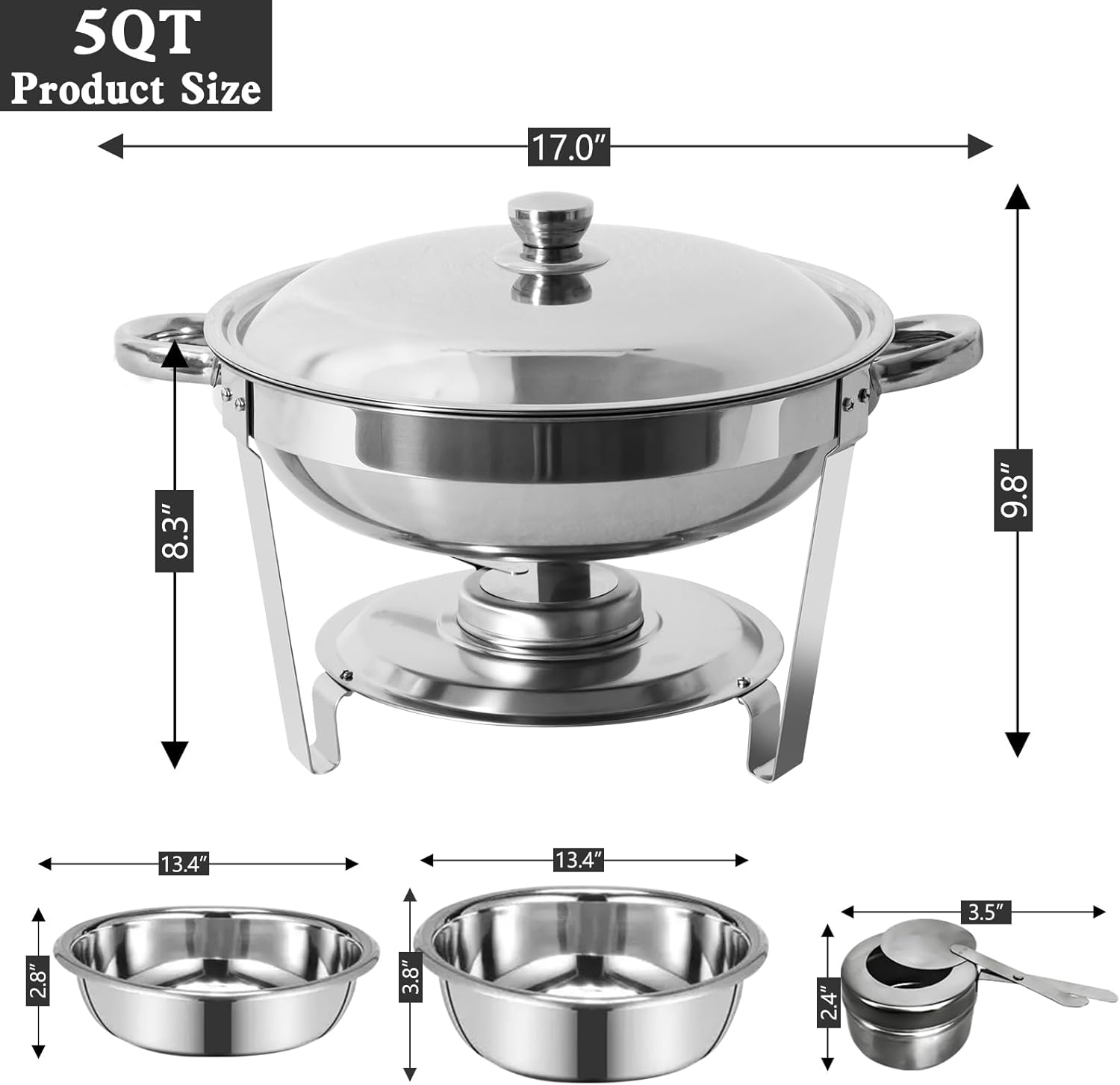 5 Qt Stainless Steel Round Chafing Dish Buffet Set 6 Pack H31766