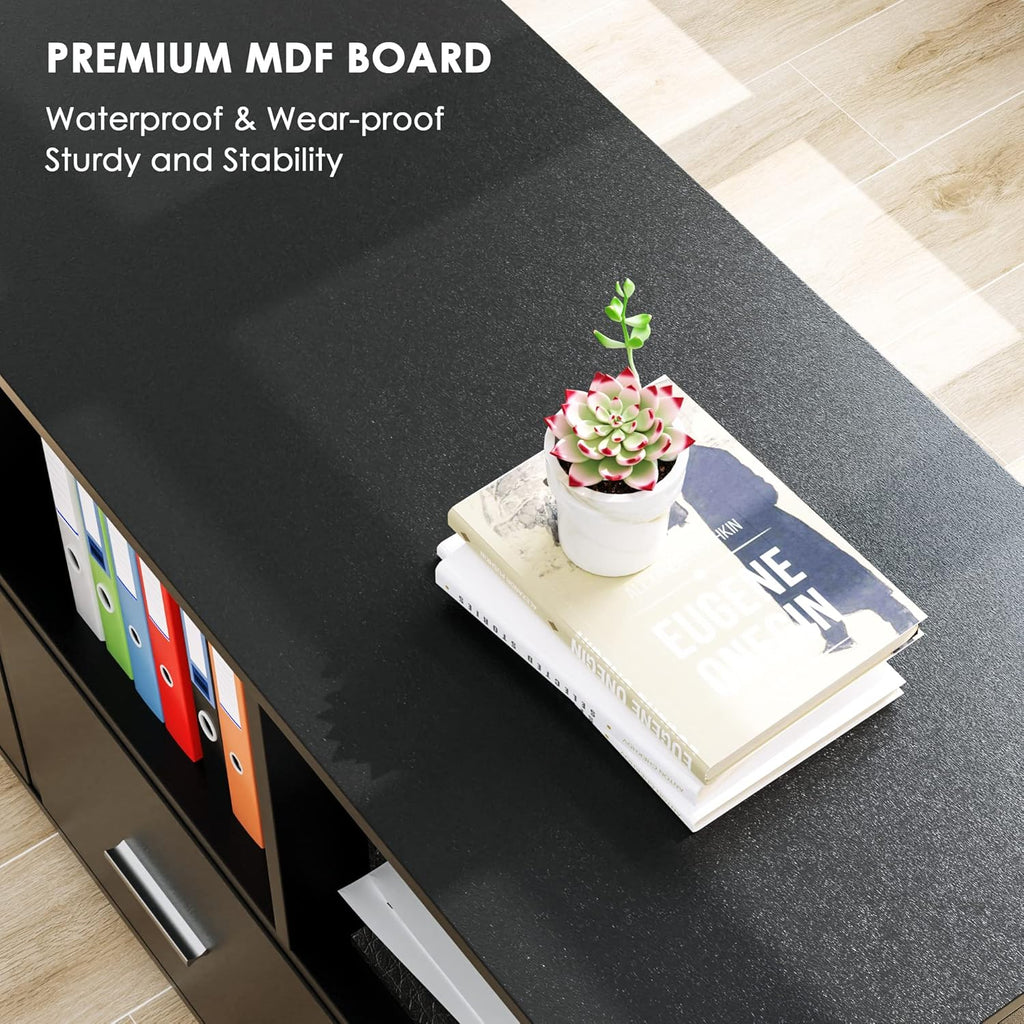 Black Wood Lateral File Cabinet with Lock B410237