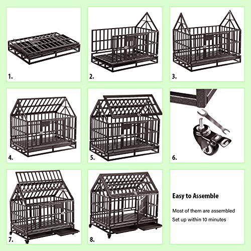 Brown Heavy Duty Dog Cage Crate Kennel with Four Wheels 38 inch I8573