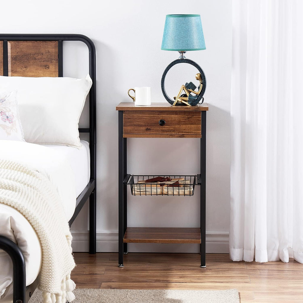 Brown Tall Side Table with Basket P80039
