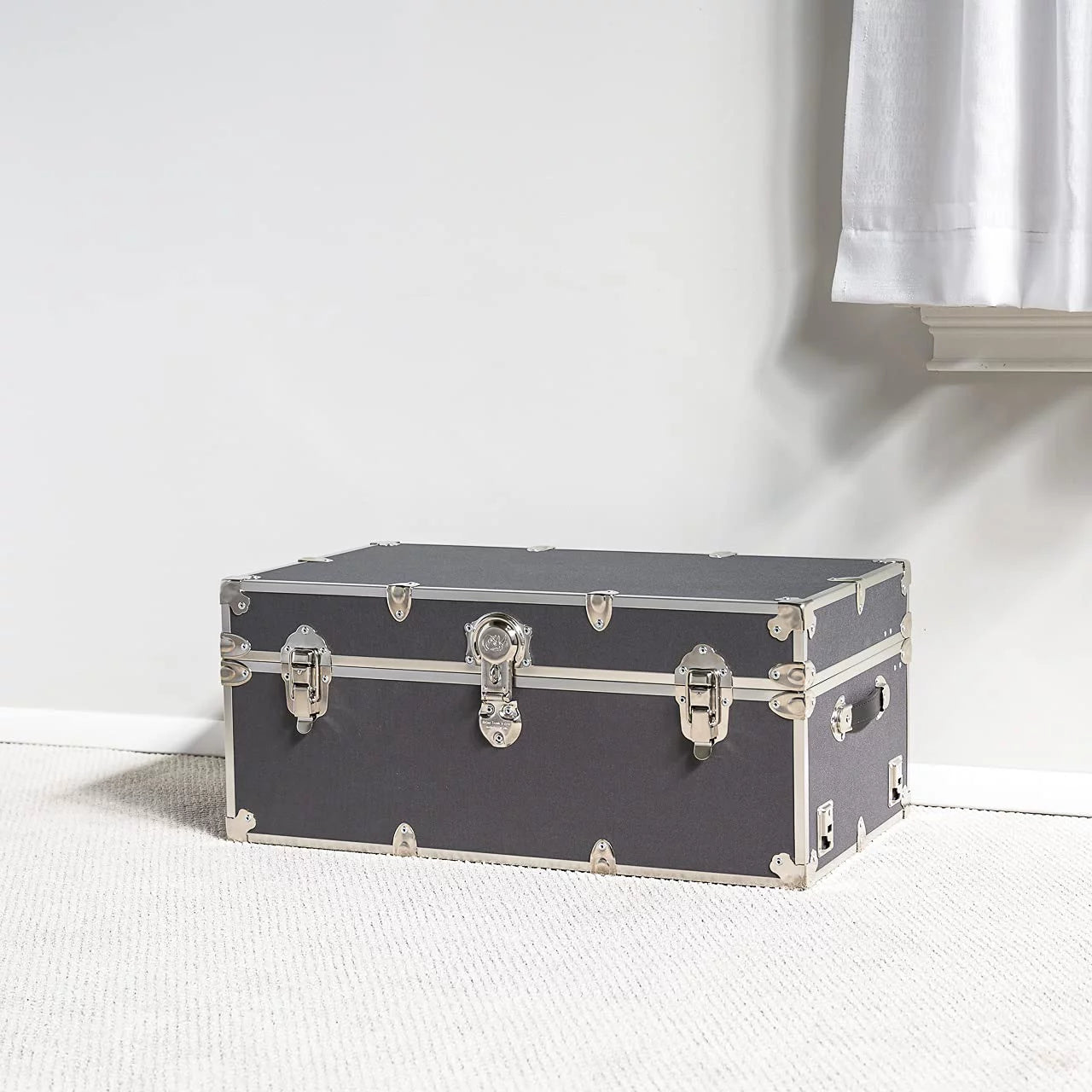 Large Leather Embossed Vinyl Trunk 32"x18"x14" Forest Green W328564
