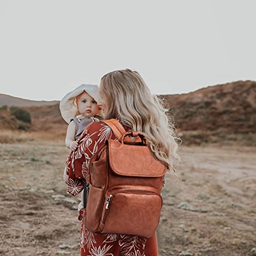 Brown Waterproof Large Leather Diaper Bag Backpack with Changing Mat R4563