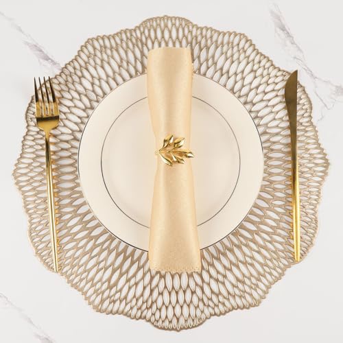 Set of 6 Gold Heat Resistant Vinyl Placemats W845637