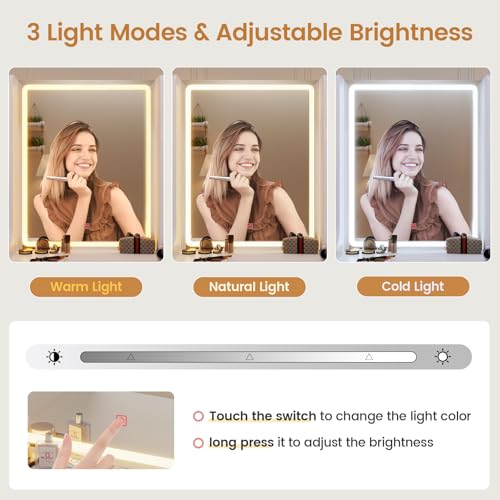 White Vanity Desk with Touch Screen Mirror and Lights, 6 Drawers N700791