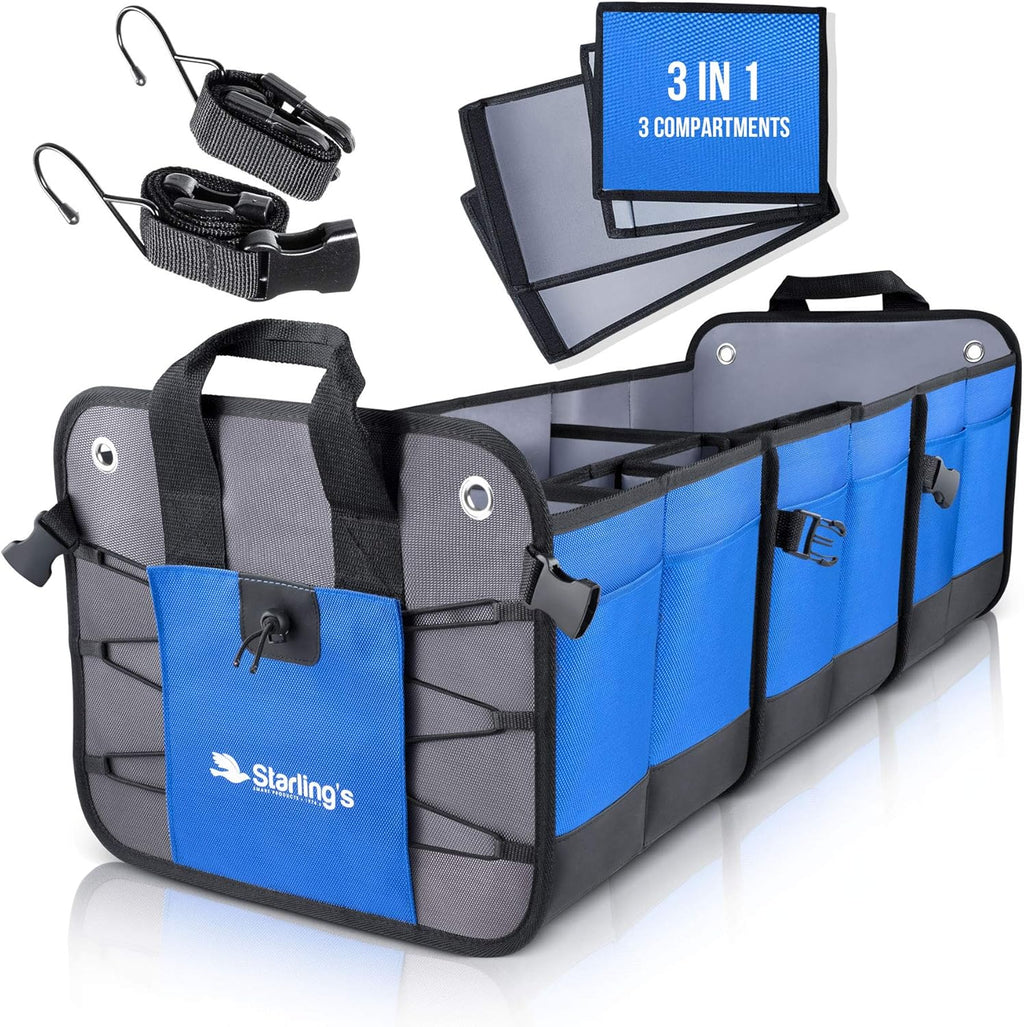 Black 3 Compartments Car Trunk Organizer H196070