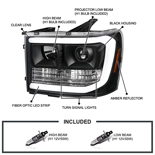 LED Light Bar Chrome Housing Projector Headlights for GMC Sierra 1500 2500HD 3500HD Left Right Pair Headlamps Assembly G587