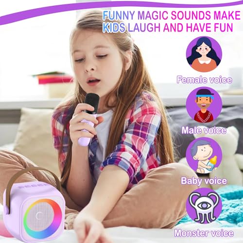 Mini Karaoke Machine with 2 Wireless Microphone & LED Lights W296011