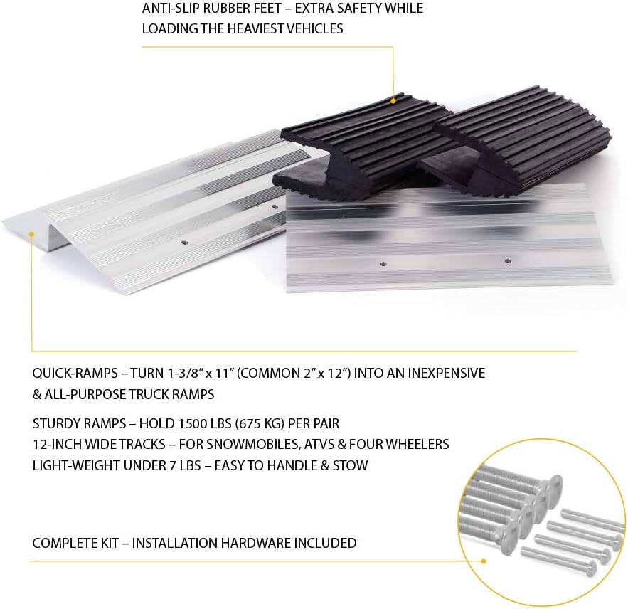 Truck and Trailer Loading Ramp Kit with Aluminum Brackets and Rubber Feet, Pack of 2 O400685