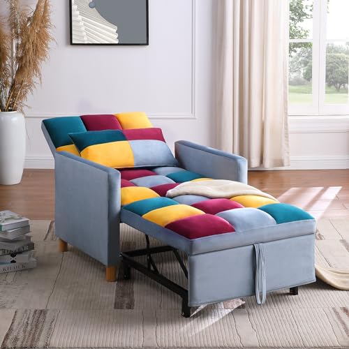 3-in-1 Convertible Chair Bed, 31.5 Inch Pull Out Sofa Bed with Adjustable Backrest, Solid Wood Feet H486