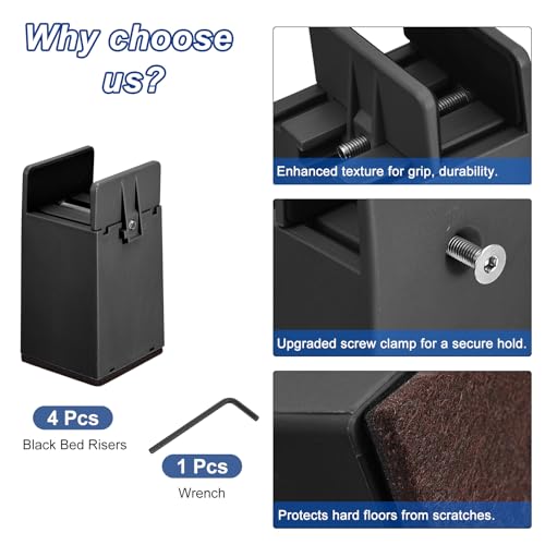 Black 4Pcs Furniture Risers with Adjustable Screw Clamp M726194