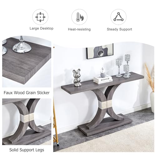 55 inch Gray Console Table with Geometric Base F75216