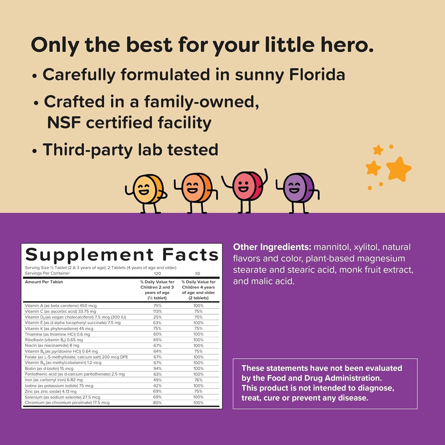 60 Sugar-Free Melty Tabs Kids Multivitamin with Iron I6405
