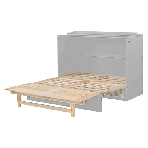 Queen Size White Wooden Murphy Bed with Drawer L730
