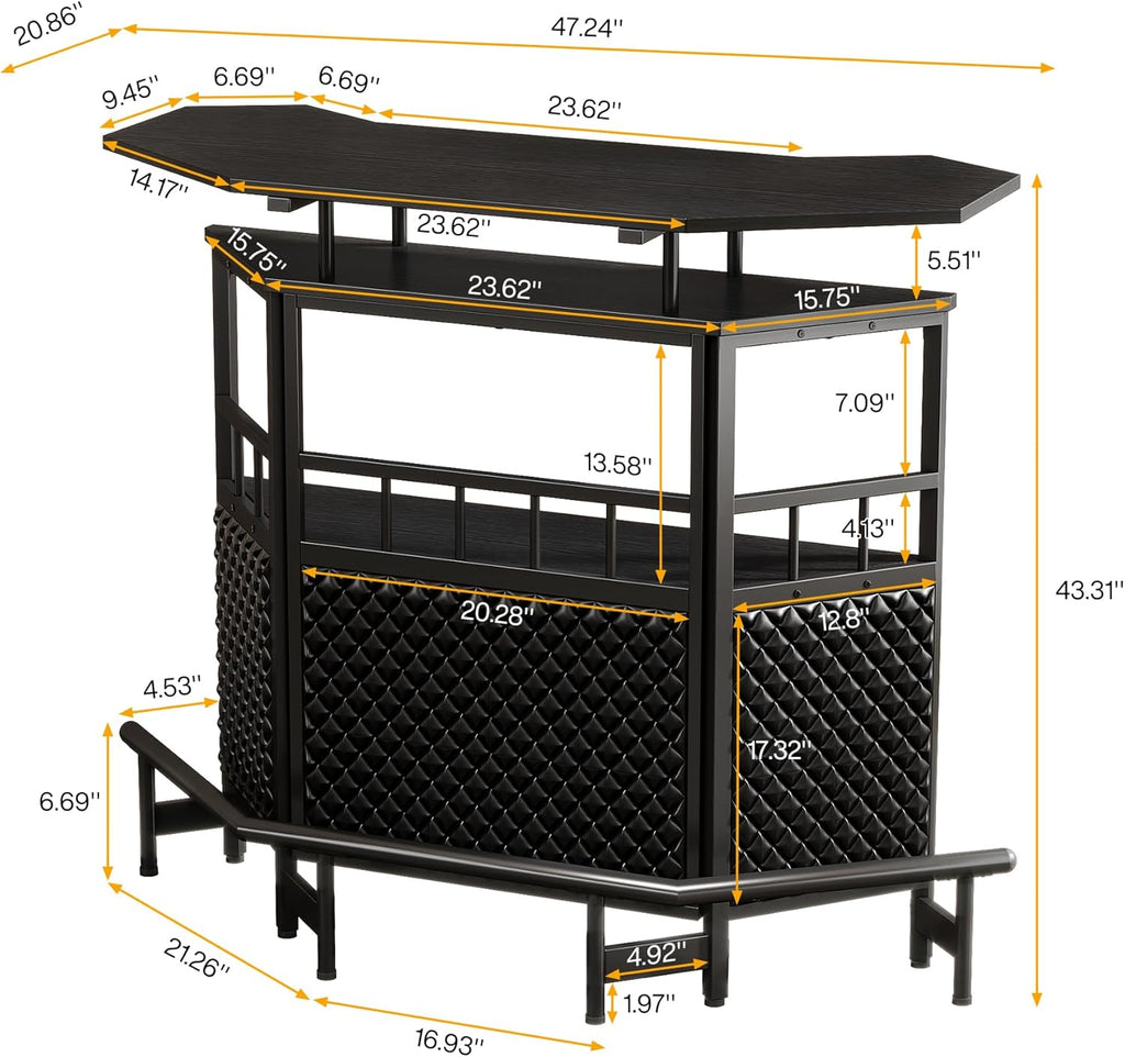 Black 4 Tier Bar Cabinet with Stemware Rack A401