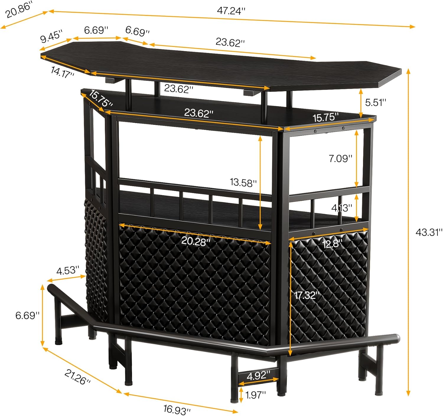 Black 4 Tier Bar Cabinet with Stemware Rack A401