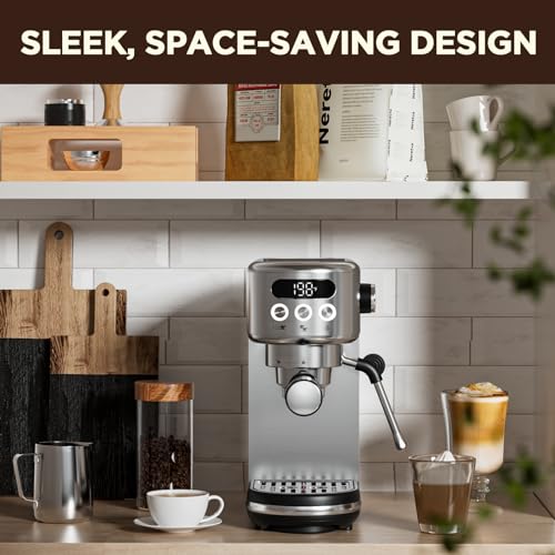 20 Bar Espresso Machine with LED Display & Milk Frother Stainless Steel R267