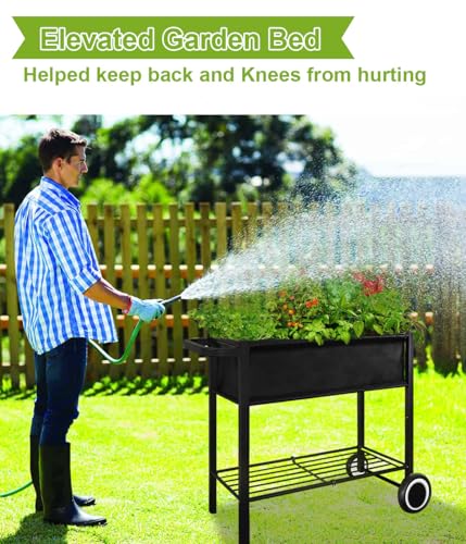 Black Raised Garden Bed with Legs on Wheels K33250