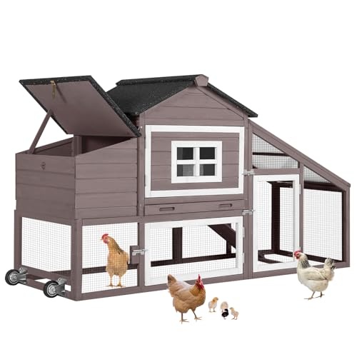 Red with White Wooden Chicken Coop with Wheels O51975