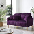 Purple Velvet Round Arm Loveseat Sofa with 2 Throw Pillows Y4063