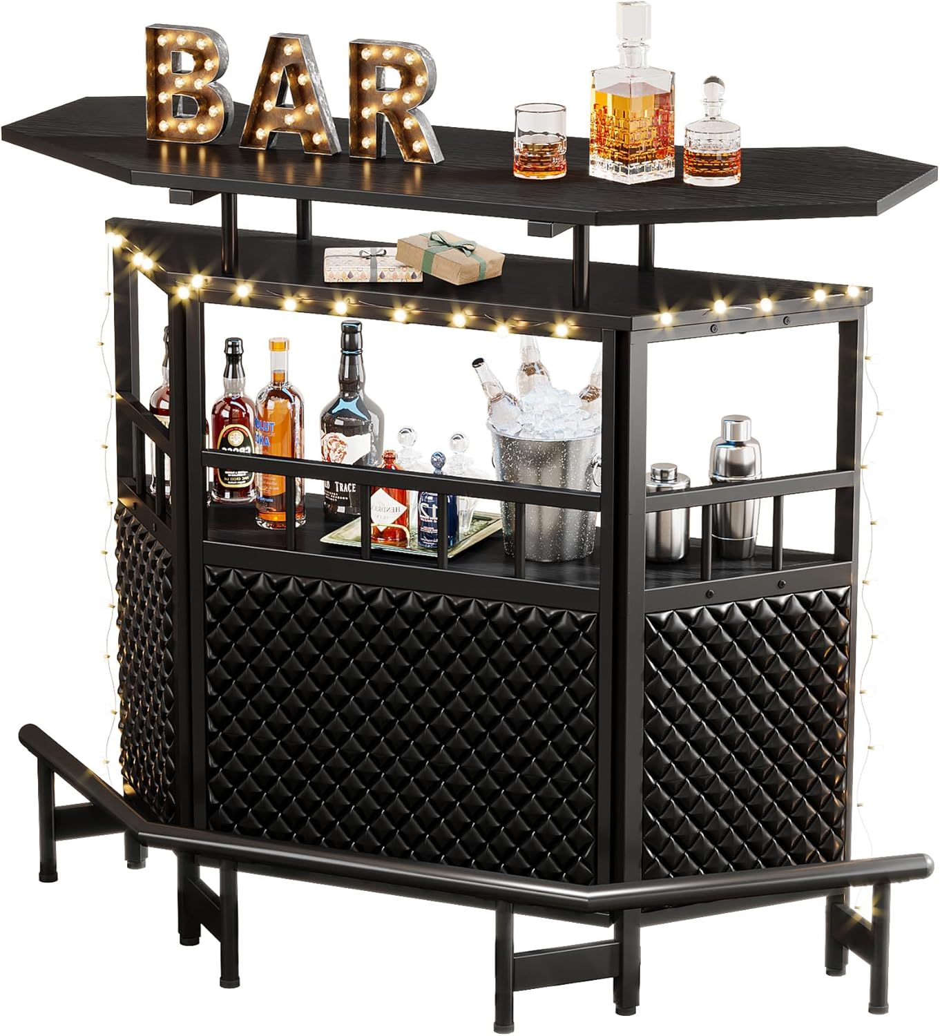 Black 4 Tier Bar Cabinet with Stemware Rack A401