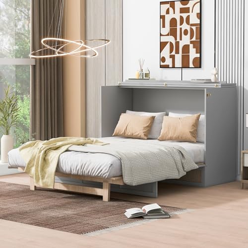 Queen Size White Wooden Murphy Bed with Drawer L730