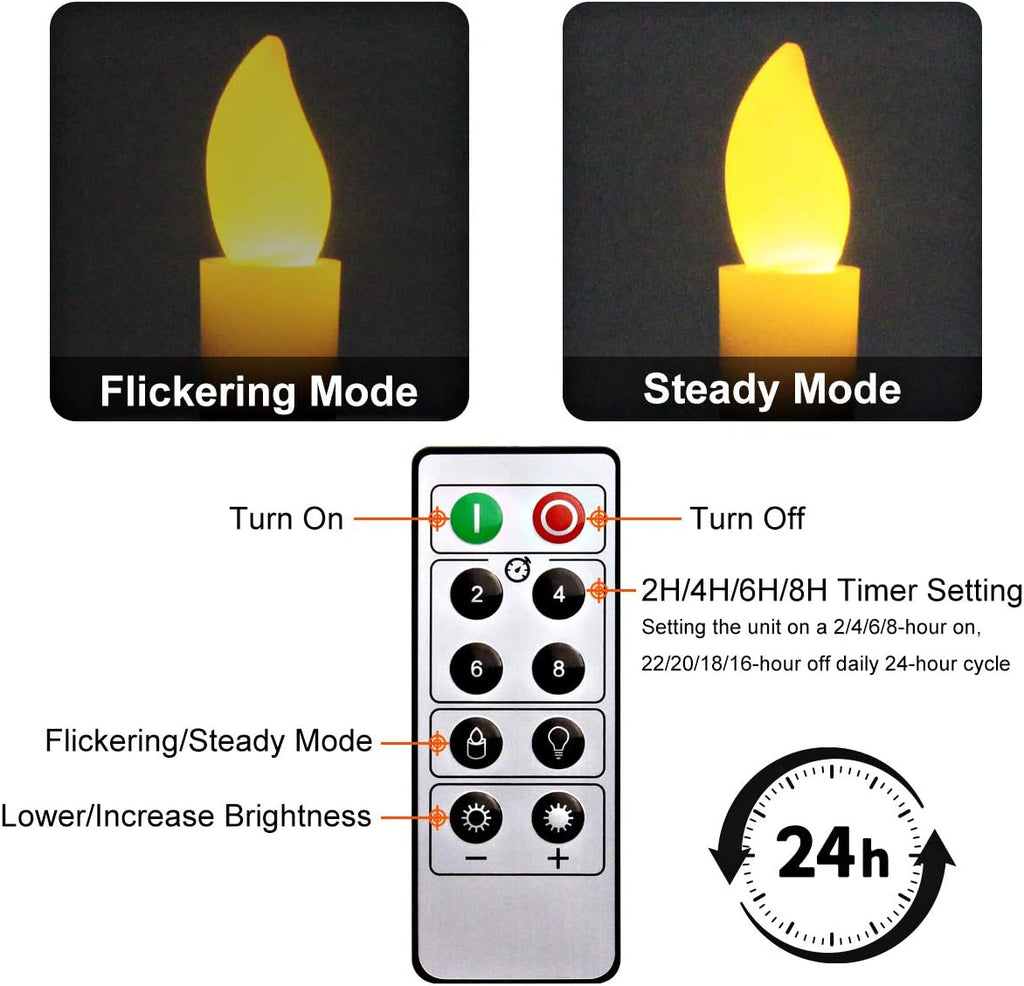 6 Set Gold LED Flameless Taper Candles with Timer A92344
