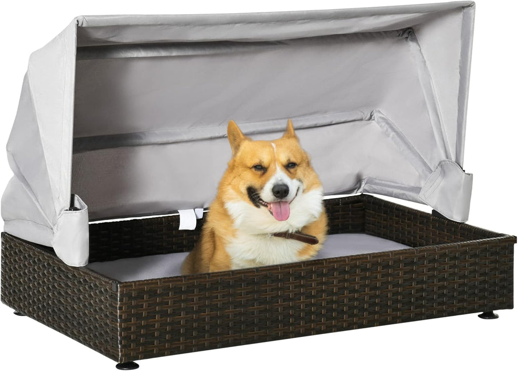 Elevated Rattan Pet Sofa with Waterproof Cushion T3451
