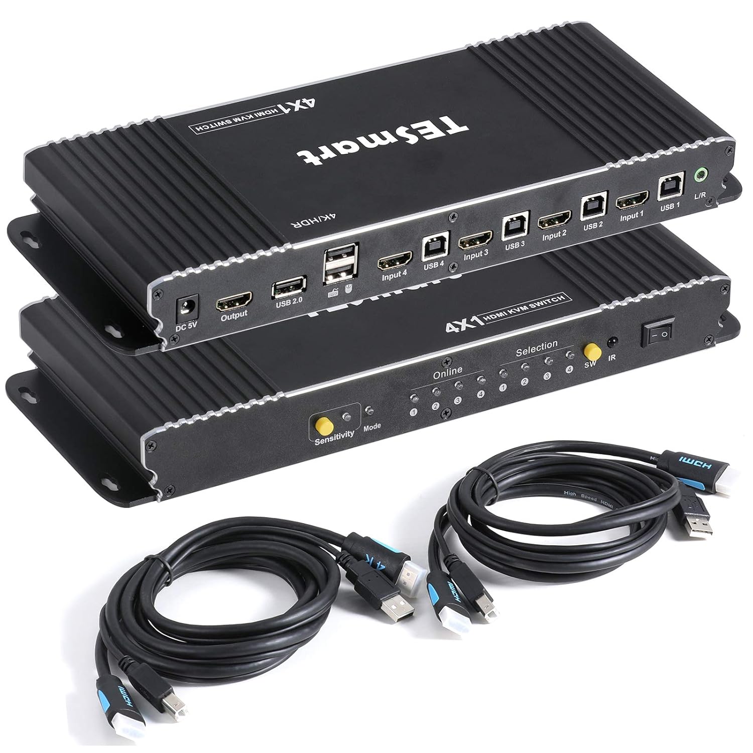HDMI KVM Switch 4 Port 4K@60Hz Ultra HD 4x1 with 2 Pcs 5ft KVM Cables Black L215328