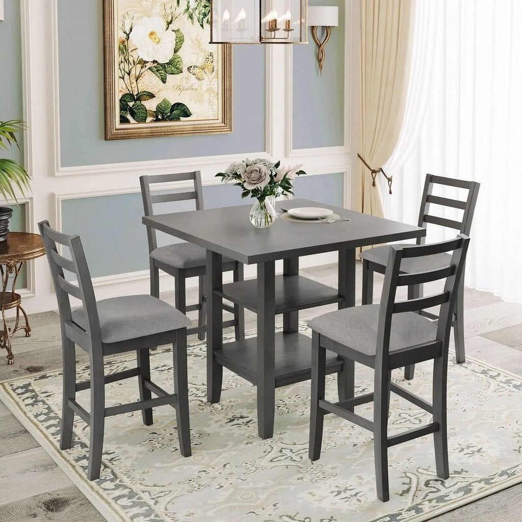 Espresso Square Dining Table Set of 4 with 4 Upholstered Chairs P538