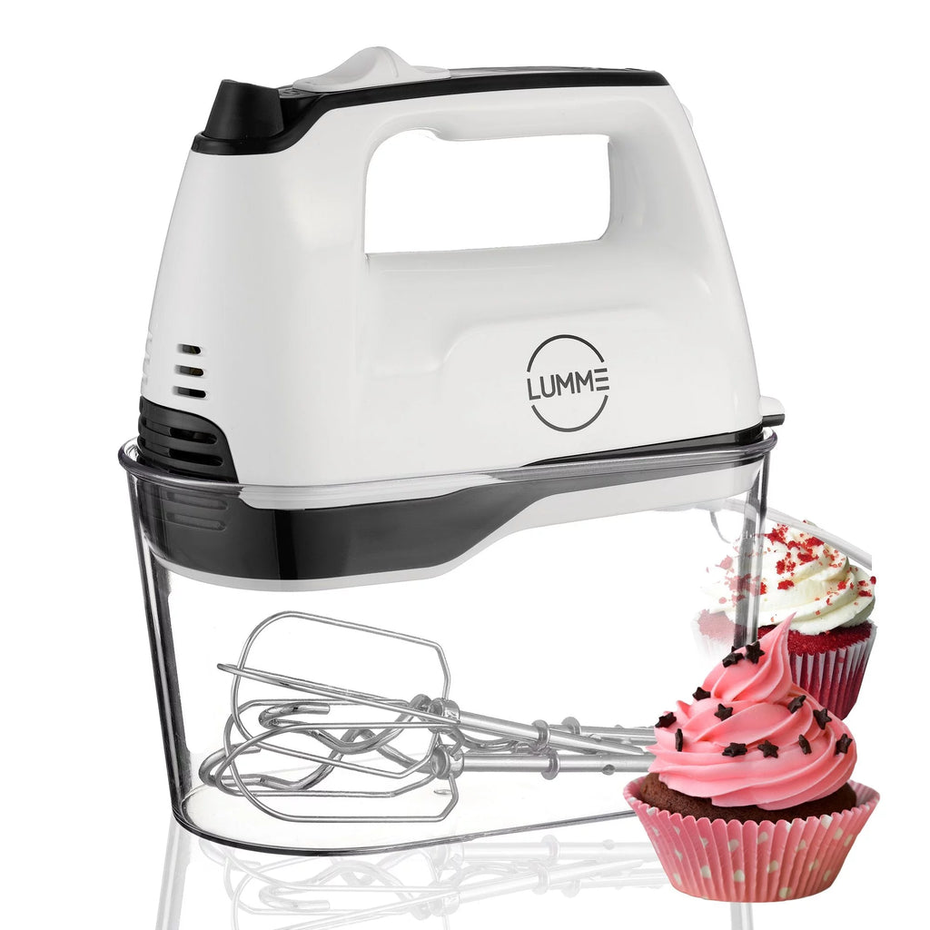 Grey Electric Hand Mixer with 5 Speeds, 2 Beaters, 2 Dough Hooks, Storage Case V310