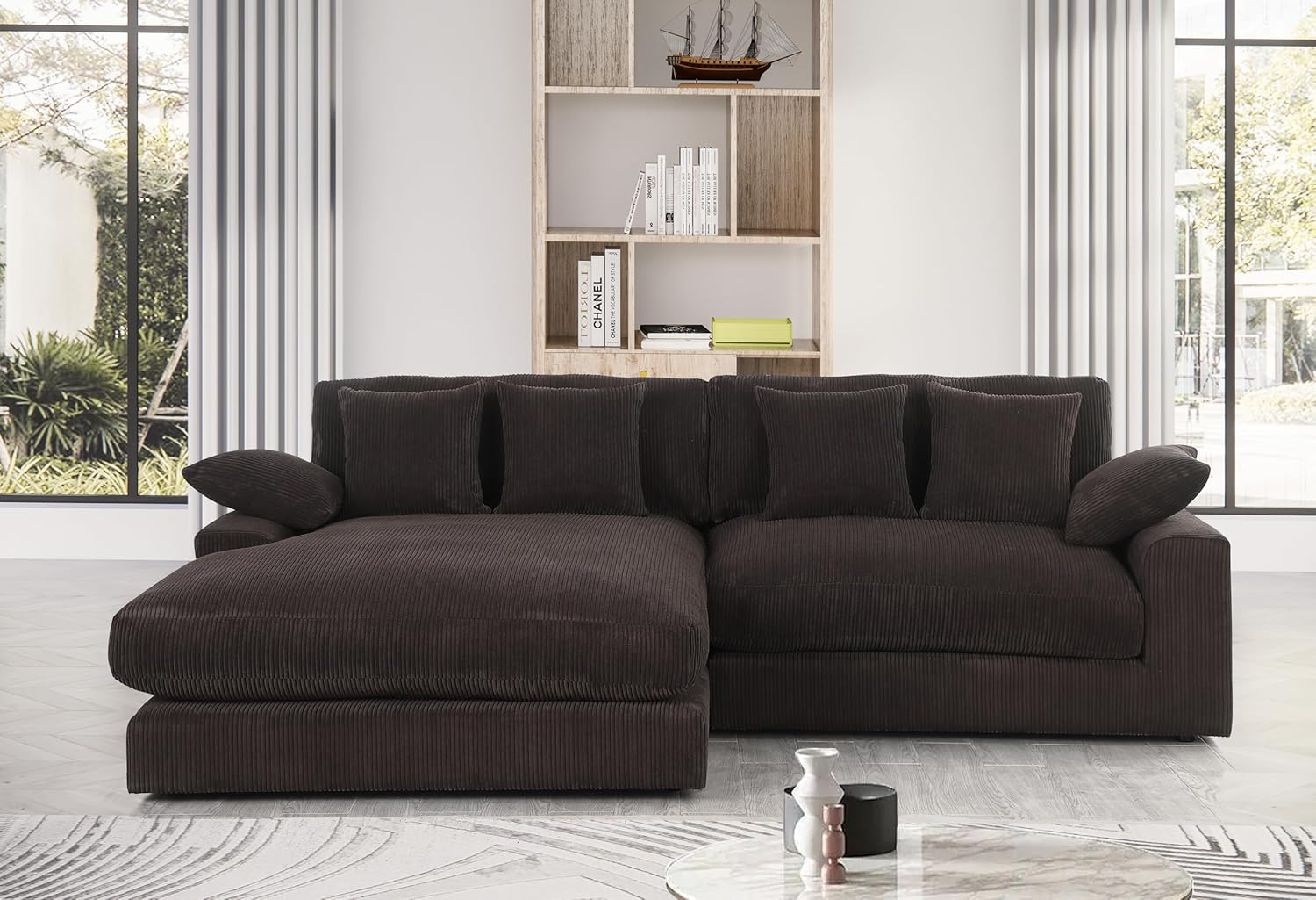 Oversized Corduroy L Shaped Sectional Sofa with Chaise Lounge B4405
