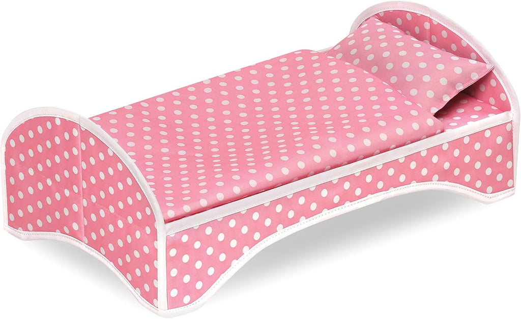 Pink Polka Dot Doll Trolley Travel Carrier with Rocking Bed and Bedding U38645
