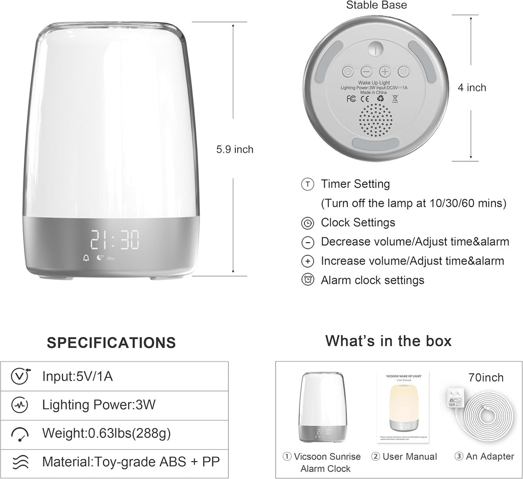 Dimmable Touch Sunrise Alarm Clock with 6 RGB Colors 5 Nature Sounds O8732