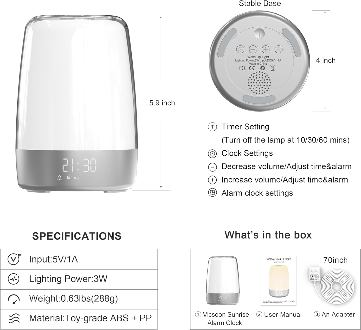 Dimmable Touch Sunrise Alarm Clock with 6 RGB Colors 5 Nature Sounds O8732
