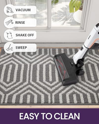 Non Slip Washable Entry Doormat, 35"X59", Grey O979312