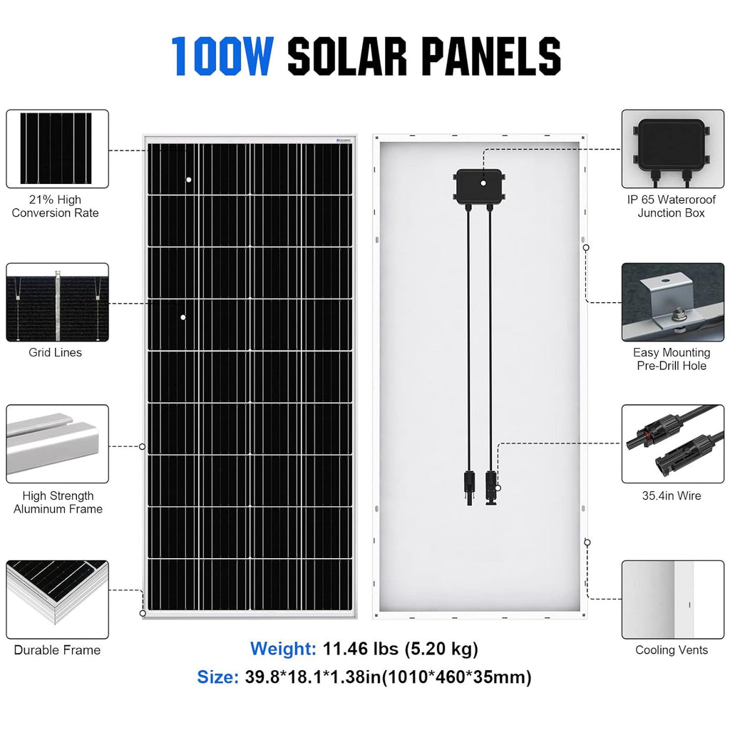 2pcs 100 Watt 12 Volt Monocrystalline Solar Panel O45919