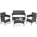 Black 4 Piece Outdoor Wicker Patio Furniture Set with Coffee Table and Sofa Y795177
