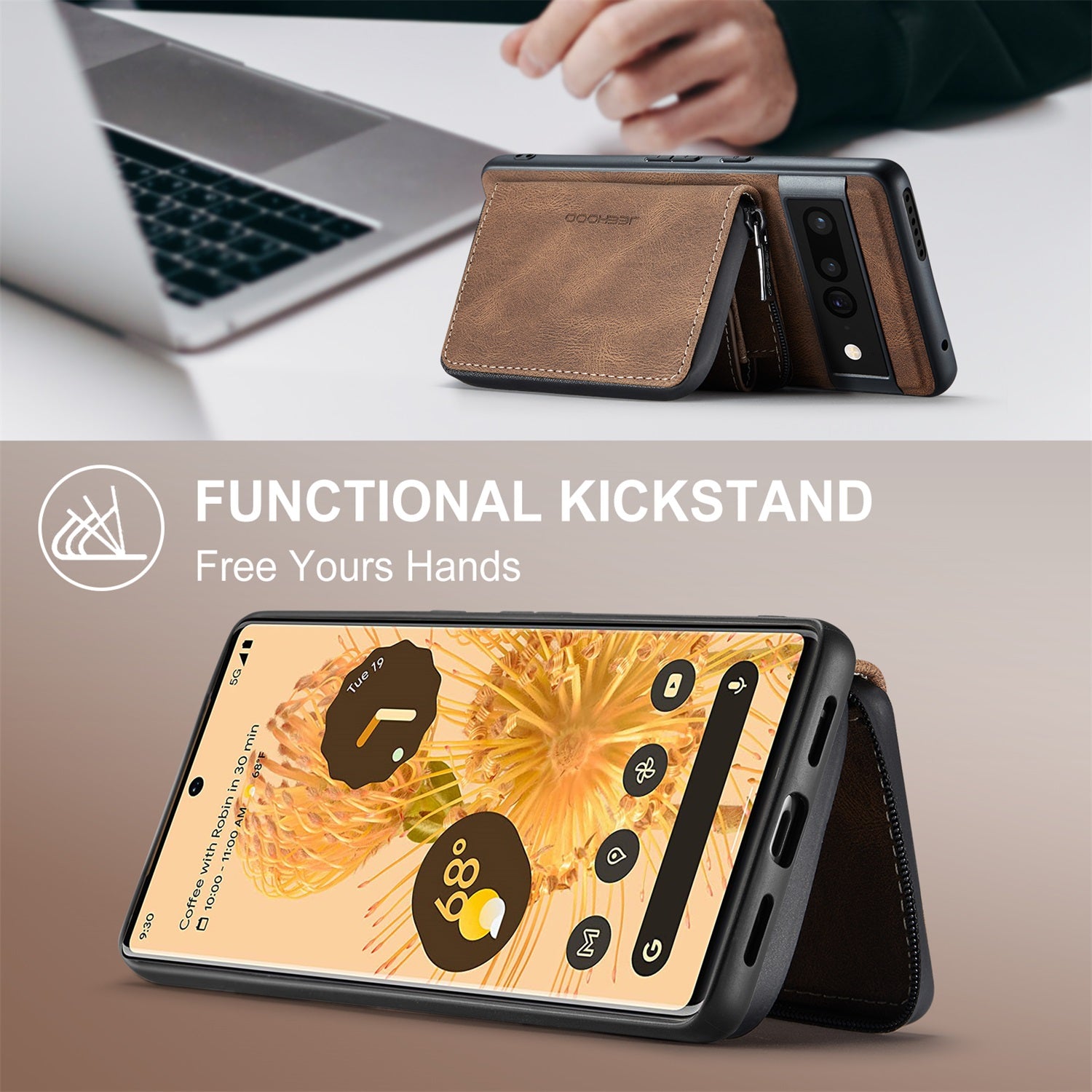 Brown Wallet Case for Google Pixel Fold 5G with Screen Protector V812073