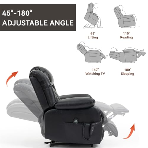 Electric Power Lift Recliner Chair with Genuine Leather Upholstery (Black) S3605