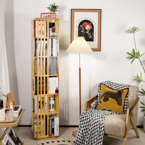 Walnut 6 Tier Bamboo Rotating Bookshelf L7745