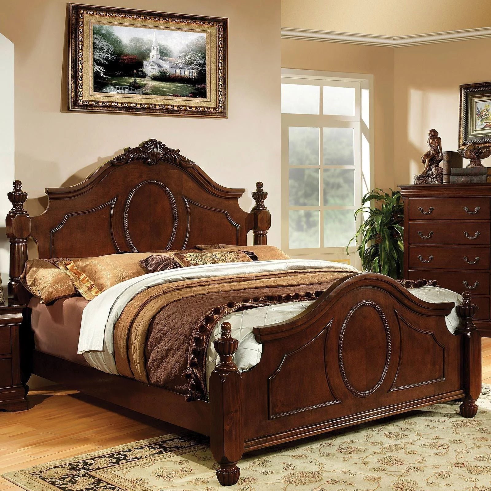 Brown Cherry Solid Wood Queen Bedroom Set 6pcs X94373