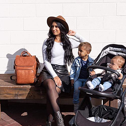 Brown Waterproof Large Leather Diaper Bag Backpack with Changing Mat R4563