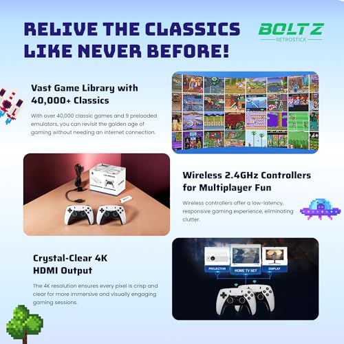 Retro Gaming Console with 40,000+ Classic Video Games, 256GB Storage, 4K HDMI Output, 2 Wireless 2.4GHz Controllers G42491