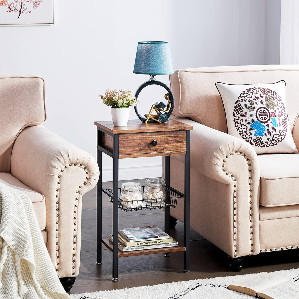 Brown Tall Side Table with Basket P80039