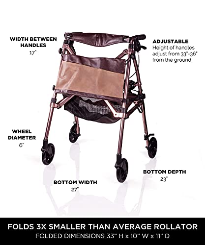 Short Foldable 4-Wheel Rolling Walker with Seat and Locking Brakes Q60871