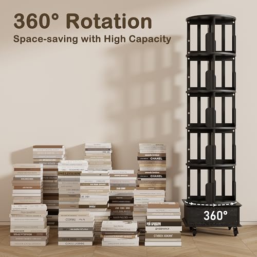Black 5-Tier Rotating Book Shelf with Drawer V94623