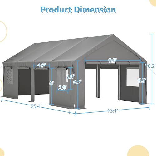 Carport 20x12ft Portable Garage with Roll-up Ventilated Windows & Removable Sidewalls P866